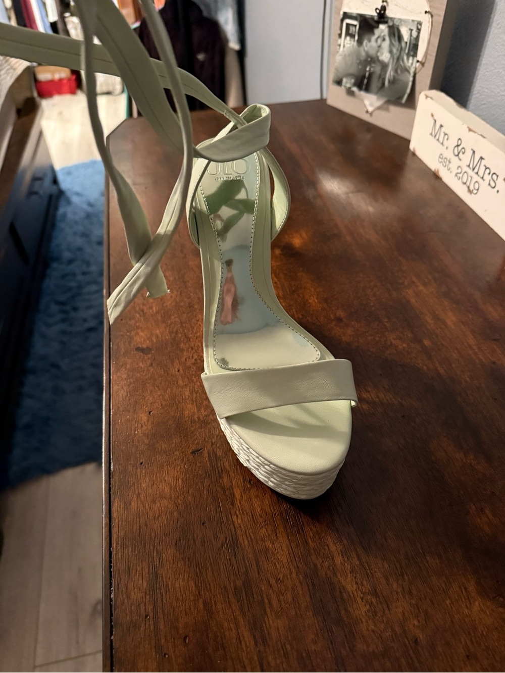 Jennifer Lopez Mint Green Espadrille Ankle-Tie Platform Sandal